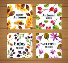 4款彩色秋季花草卡片矢量图片