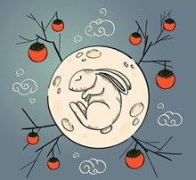 彩绘月亮兔子和柿子矢量下载