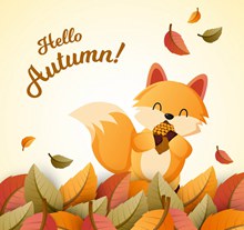 创意秋季落叶中的狐狸图矢量图下载