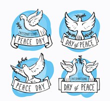 4款手绘国际和平日白鸽标签图矢量图下载