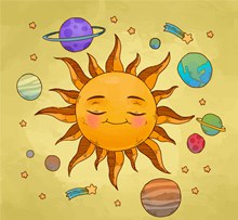 彩绘可爱太阳系八大行星矢量图