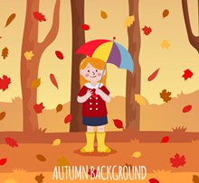 创意秋季树林里撑伞的女孩图矢量下载