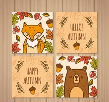 2款可爱秋季动物卡片正反面图矢量素材
