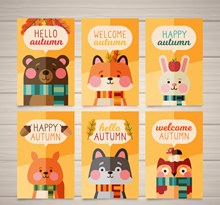 6款扁平化秋季动物卡片图矢量图片