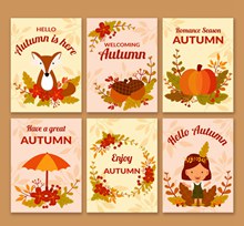 6款可爱秋季祝福卡片矢量下载