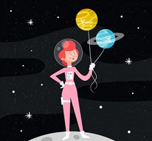 创意女宇航员和星球气球矢量图下载