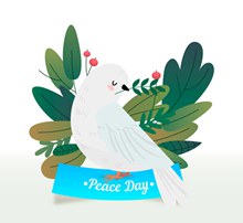 彩绘国际和平日白鸽和树叶矢量素材