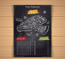 手绘披萨店菜单设计矢量图