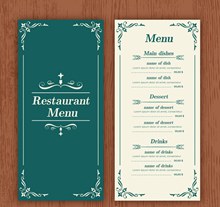 古典花纹餐馆菜单正反面图矢量图