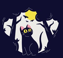 创意暗夜森林里的黑猫矢量图片