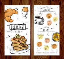 彩绘餐馆早餐菜单正反面矢量图下载