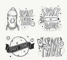 4款手绘太空之旅标签图矢量下载