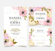 2款粉色花卉婚礼卡片矢量图下载