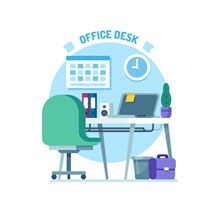 蓝色私人办公桌设计图矢量图片