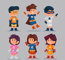 6款卡通超级英雄装扮儿童图矢量图片