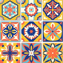 9款彩色花纹方砖设计图矢量素材