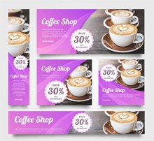 5款紫色咖啡店促销banner矢量图片