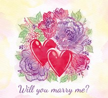 彩绘求婚话语爱心和花卉矢量下载