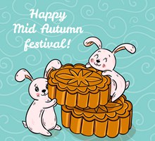 可爱中秋节月饼和兔子矢量下载