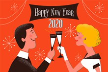 2020年创意举杯庆祝新年的男女图矢量图片