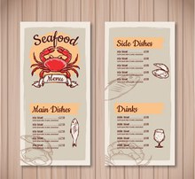 彩绘海鲜菜单设计矢量图下载