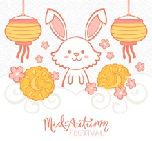 可爱中秋节白兔和灯笼矢量图片