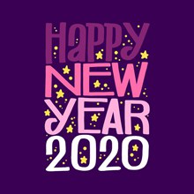 2020年紫色新年快乐艺术字图矢量下载