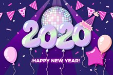 2020年紫色气球新年贺卡矢量下载