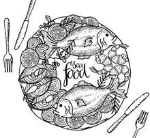 创意海鲜菜肴设计矢量图下载