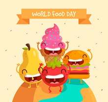 卡通世界粮食日大笑的食物图矢量图片
