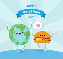 创意世界粮食日地球和汉堡包图矢量图片