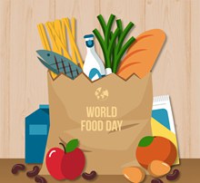 创意世界粮食日装满袋子的食物图矢量图下载