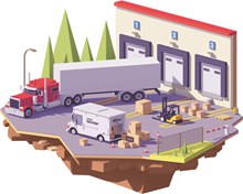 立体装卸货物的运货车和仓库矢量