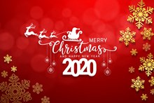 2020年金色雪花圣诞雪橇贺卡矢量图下载