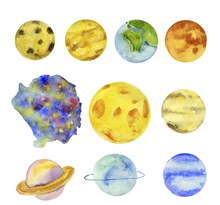 水彩绘太阳系设计矢量图片