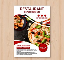 美味披萨餐馆宣传单矢量图片