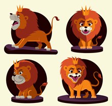 4款卡通狮子设计矢量图下载