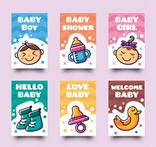 6款可爱迎婴派对卡片矢量下载