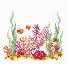 彩色海底世界珊瑚鱼群图矢量素材