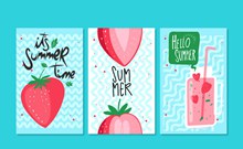 3款彩绘夏季草莓卡片矢量下载
