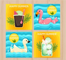 4款彩色夏季假期卡片矢量素材