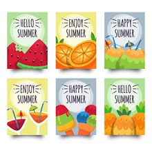 6款彩色夏季食物卡片矢量