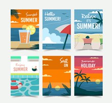 6款创意夏季度假卡片矢量