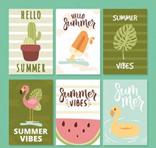 6款手绘夏季元素卡片矢量