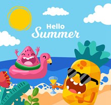 卡通夏季海边度假的水果图矢量下载