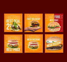 6款美味汉堡包促销卡片矢量图下载