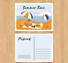 创意夏季度假沙滩明信片矢量图下载