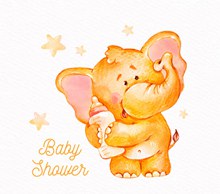 彩绘橘色大象迎婴海报矢量素材