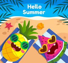 卡通海边度假的菠萝和西瓜图矢量图下载