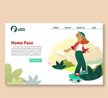 创意滑板女子网站主页设计图矢量图片